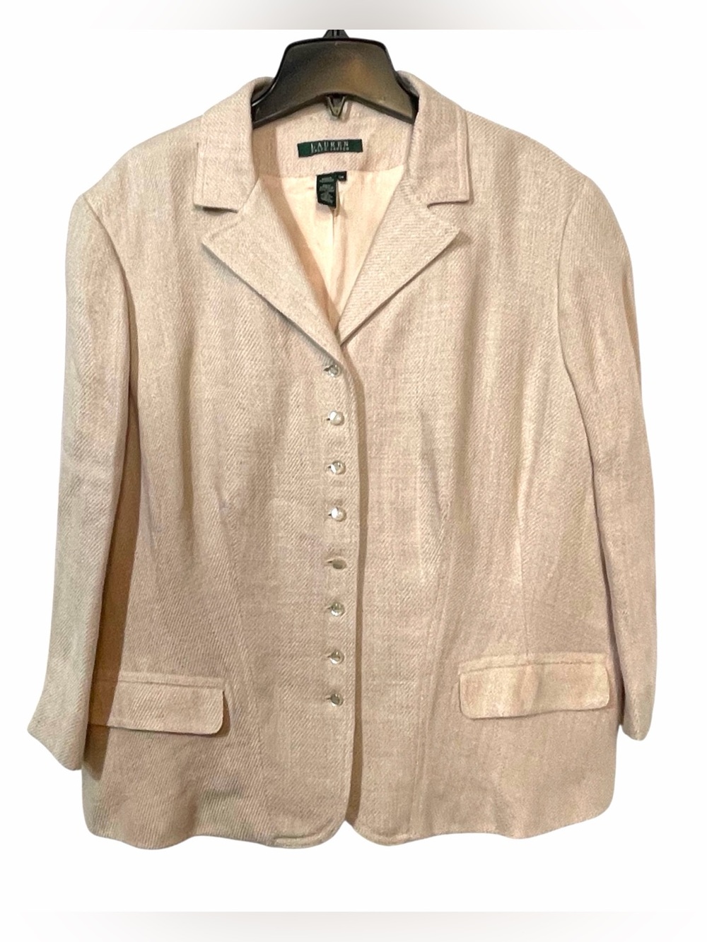 Lauren Ralph Lauren Linen Cream Beige Button-Front Blazer